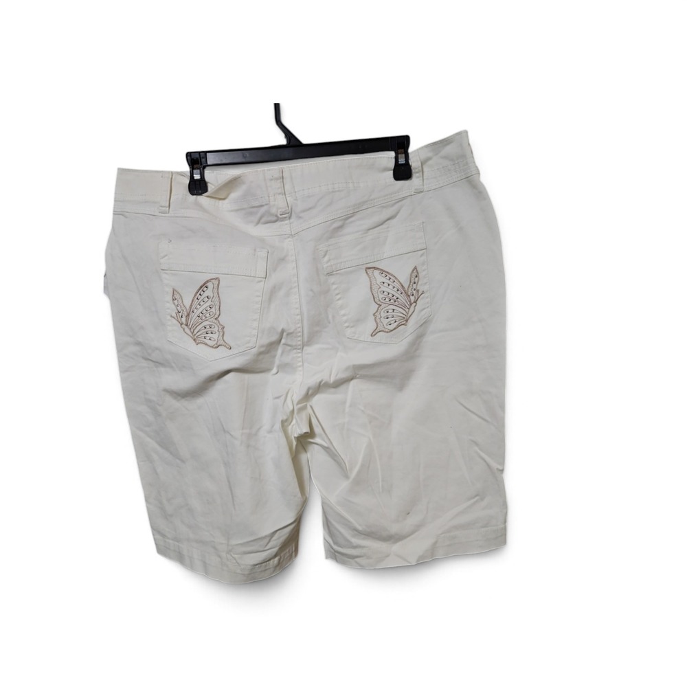 Just My Size Womens Cream Butterfly Embroidered Bermuda Shorts Size 18W NWT